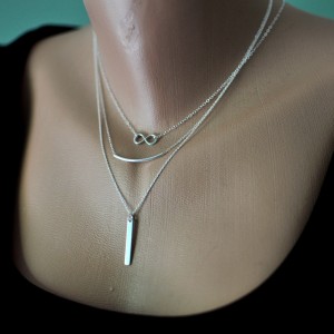 Small Infinity, Silver Curve, and Smooth Bar Necklaces